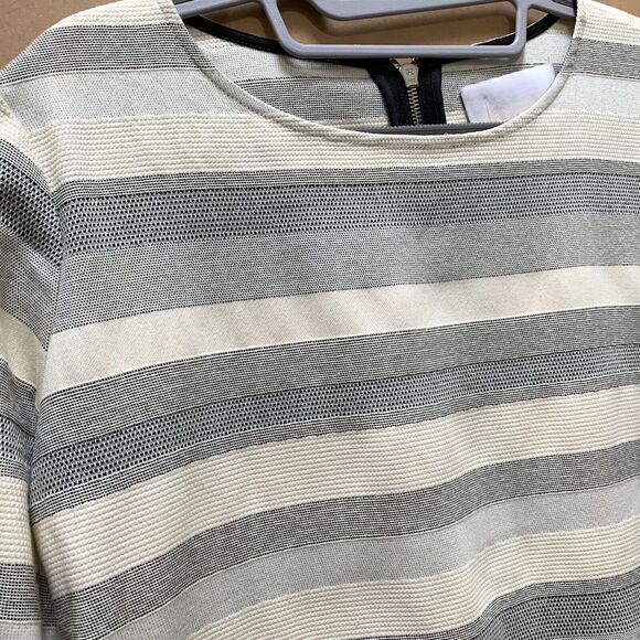 MORGAN CARPER Gray & White Stripe Woven Jacquard Shift Dress w/Pockets Sz SML - Picture 13 of 13